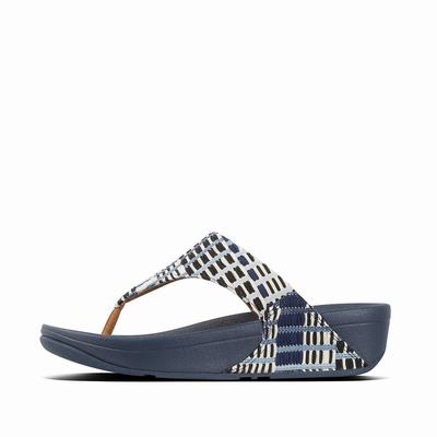 Fitflop Women's LULU Art Denim Toe-Post Sandals - Navy White, QX2935710